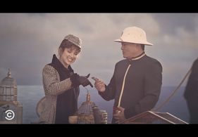 Ellie Kemper and Tom Yi in DRUNK HISTORY (Journalism),Oct 20, 2015.