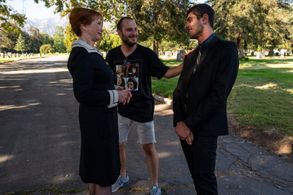 Rita Taggart, Ricardo Spinotti and Irakli Kvirikadze behind the scenes of Where Are You (2021)