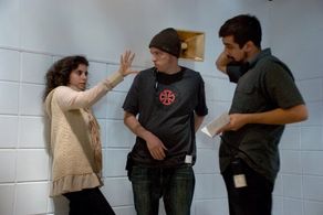 Atilla Yucer, Lyn Moncrief and Rania Ajami on the set of Asylum Seekers