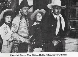 Patti McCarty, Betty Miles, Dave O'Brien, and Tex Ritter in Gangsters of the Frontier (1944)