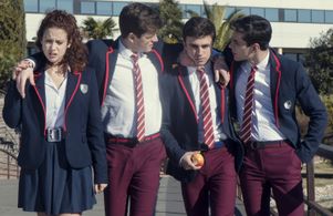 María Pedraza, Miguel Bernardeau, Itzan Escamilla, and Álvaro Rico in Elite (2018)
