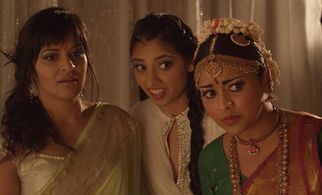 Still of Kosha Patel, Anushka Rani, and Tiya Sircar in Miss India America (2015)