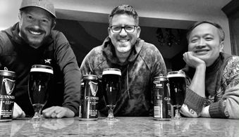 David Fischer, Dr Ming Wang, Andrew Hyatt on the set of 'Sight'