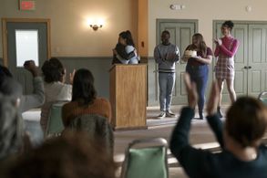 Rebecca Henderson, Sofia Black-D'Elia, Lily Mae Harrington, Garrick Bernard, and Jojo Brown in Single Drunk Female (2022