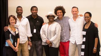 Cast of stop.reset. at NY Signature Theatre: Michi Barall, Teagle F. Bougere, Carl Lumbly, LaTanya Richardson Jackson, I