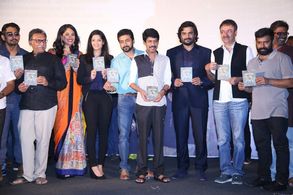 Rajkumar Hirani, Madhavan, Nassar, Bala, Siddharth, Suriya, Ritika Singh, Mumtaz Sorcar, and Santhosh Narayanan at an ev