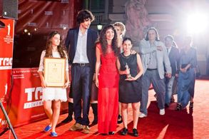 Mariam Bokeria, Simon Gross, Nana Ekvtimishvili and Lika Babluani at the Odessa International Film Festival, receiving t