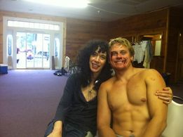 Ramaa Mosley on the set of The Brass Teapot with Billy Magnussen