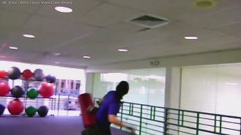 Steven practicing a sidekick as Mr. Erbac