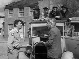 Doug Dillard, Andy Griffith, Maggie Peterson, Denver Pyle, Dean Webb, Rodney Dillard, and Mitch Jayne in The Andy Griffi