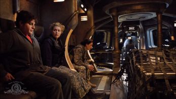 Alaina Huffman, Julia Benson, and David Blue in Stargate Universe (2009)