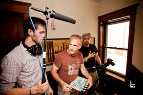 Working on the set of Four Monologues with Oliver McNutt and Mark Comiskey.