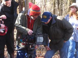 Director, Robert Child and Paul VanHaute on the set of America's First D-Day: Washington's Crossing.