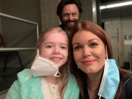 Julianna Layne, Bellamy Young, and Michael Sheen on set in Prodigal Son on FOX