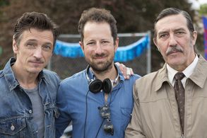 John Hawkes, Zachary Sluser, & Ciarán Hinds on the set of The Driftless Area.