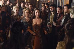 Megan Follows, Nola Augustson, Andrew Shaver, and Adelaide Kane in Reign (2013)