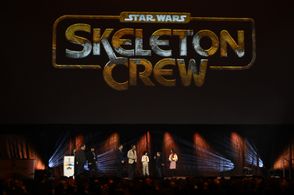 Jude Law, Kathleen Kennedy, Jon Favreau, Dave Filoni, Ravi Cabot-Conyers, Ali Plumb, and Robert Timothy Smith at an even