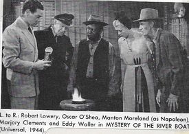 Marjorie Clements, Robert Lowery, Mantan Moreland, Oscar O'Shea, and Eddy Waller in Mystery of the River Boat (1944)