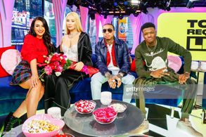 Host Tamara Dhia, Iggy Azalea, Tyga and DC Young Fly attend MTV TRL at MTV Studios on February 14, 2018 in New York City