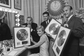 Angela Lansbury, Clive Davis, Jerry Herman, and Goddard Lieberson