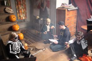 Kyle Misak, Bradlee Curtis-Chase, Conner Thompson, and Avery Marshall in The House on Oak Street (2016)