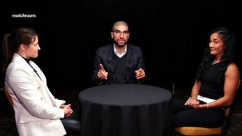 Katie Taylor, Ariel Helwani, and Amanda Serrano in Matchroom Boxing: Face Off: Katie Taylor vs. Amanda Serrano (2022)