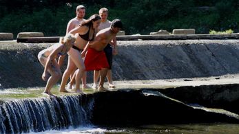 Sarah jumping into the river near Ashtabula, OH.
