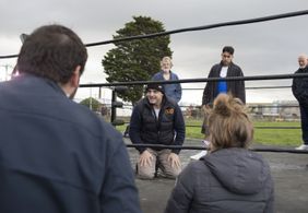 Luke Saliba on the set of Paper Champions.