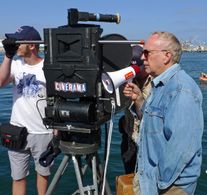 Harrison Engle filming in CINERAMA at the U.S.S. Iowa.