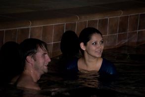 Victoria Truscott on set of Trains with Garrett Sheeks