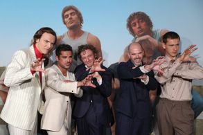 Zac Efron, Sean Durkin, Stanley Simons, and Harris Dickinson at an event for The Iron Claw (2023)