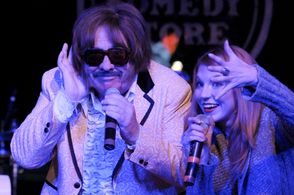 Ashton Swinford performing with Bob Zmuda at The Comedy Store.