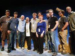 Behind the Scenes: Jay Johnson, flanked by Producer, Marjorie Engesser and Director, Bryan W. Simon, poses with the came