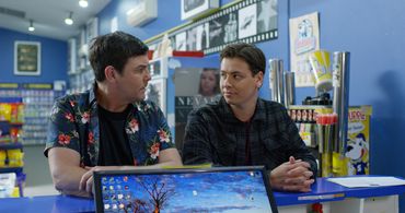 Stuart Lumsden and Jayden Latcham in The Last Video Store (2023)