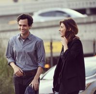 Silver Tree and Penn Badgley on set of You Season 2