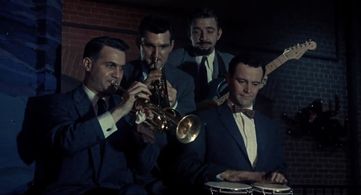 Jack Lemmon, Conte Candoli, Pete Candoli, and The Brothers Candoli in Bell Book and Candle (1958)
