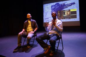 Reginald M. Jernigan Jr. during Q&A session with Jeff Howard at Sherman Oaks Film Festival. Reggie explains his his film