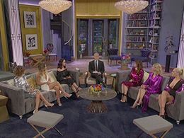 Lisa Rinna, Erika Jayne, Andy Cohen, Kyle Richards, Lisa Vanderpump, Dorit Kemsley, and Teddi Mellencamp Arroyave in The