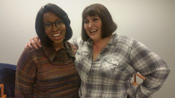 dL Sams and Joy Nash on the set of AMC's Dietland