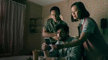 David Alpay, Elizabeth Moy, and Ricky He in From: All Good Things... (2022)