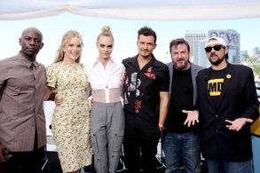 Kevin Smith, Orlando Bloom, David Gyasi, Tamzin Merchant, Travis Beacham, and Cara Delevingne at an event for Carnival R
