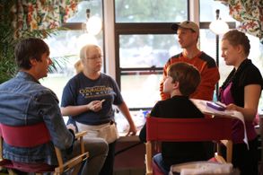 Reviewing upcoming scene for Princess Cut with Cory Assink, Evan Brinkman as Key Makeup Artist Mary Smit and Script Supe