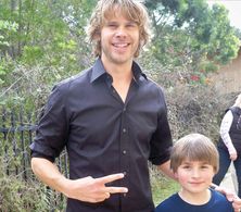 Stone Eisenmann on the set of NCIS: LA with Eric Christian Olsen