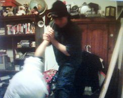 Steven going over a fight scene with a stuntman