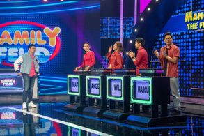 Dingdong Dantes, Marcus Madrigal, Angel Guardian, Beauty Gonzalez, and Will Ashley De Leon in Family Feud Philippines (2