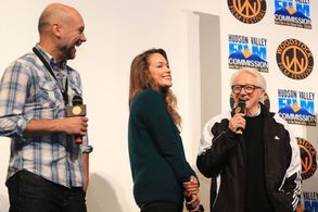 Greg Stuhr, Alicja Bachleda, and Robert Vaughn share a laugh at the Woodstock Film Festival