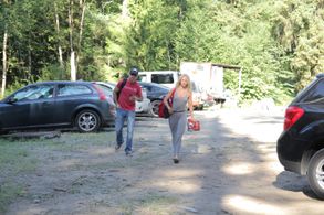 Arriving to set - The Evil In Us with lead, Debs howard