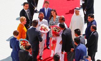 Rajinikanth, Amy Jackson, and A. Subaskaran at an event for 2.0 (2018)