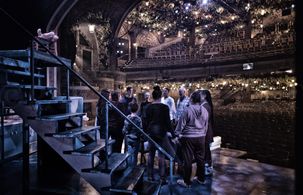 Evan with castmates at Winter Garden Theatre
