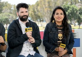 Dan Trachtenberg and Jhane Myers at an event for Prey (2022)